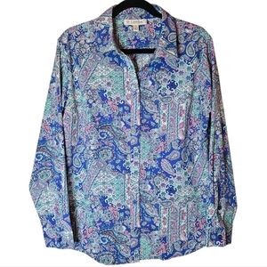 Coolibar Large UPF 50+ Travel Shirt Long Sleeve Button Front Boho Paisley Print